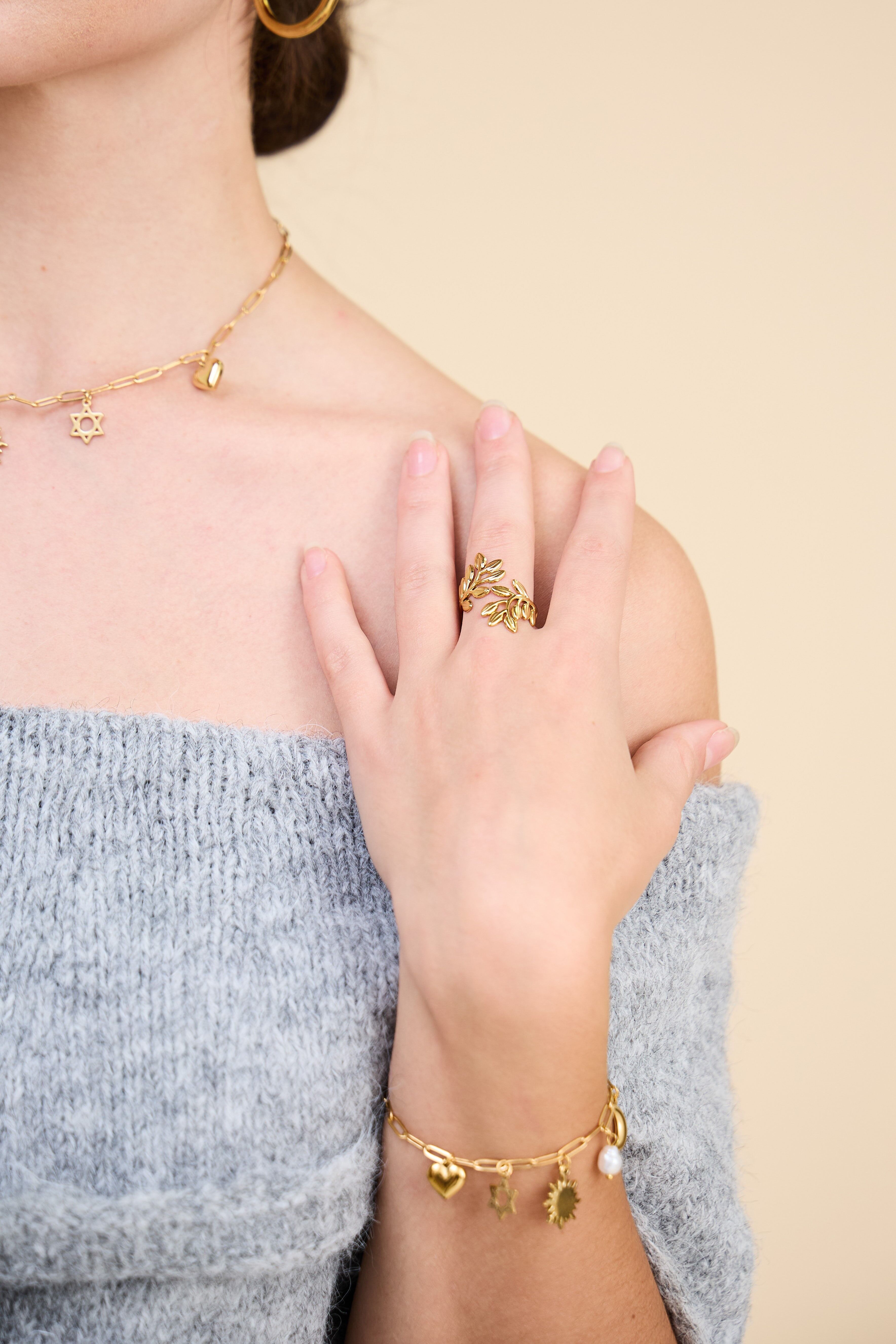 Verstellbarer Blattring aus Edelstahl – Natürliche Eleganz