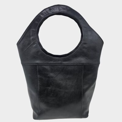 Sac cabas en cuir noir Bob – Sac bandoulière bohème artisanal en cuir tanné végétal