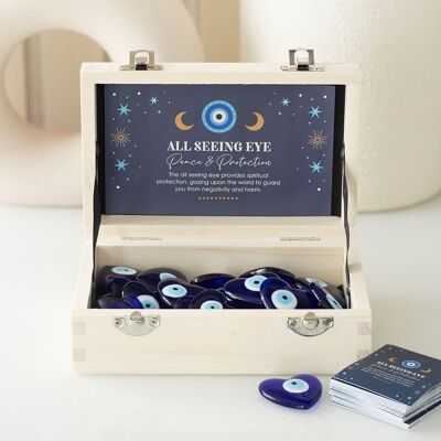 Box of 36 All Seeing Eye Glass Heart Charms