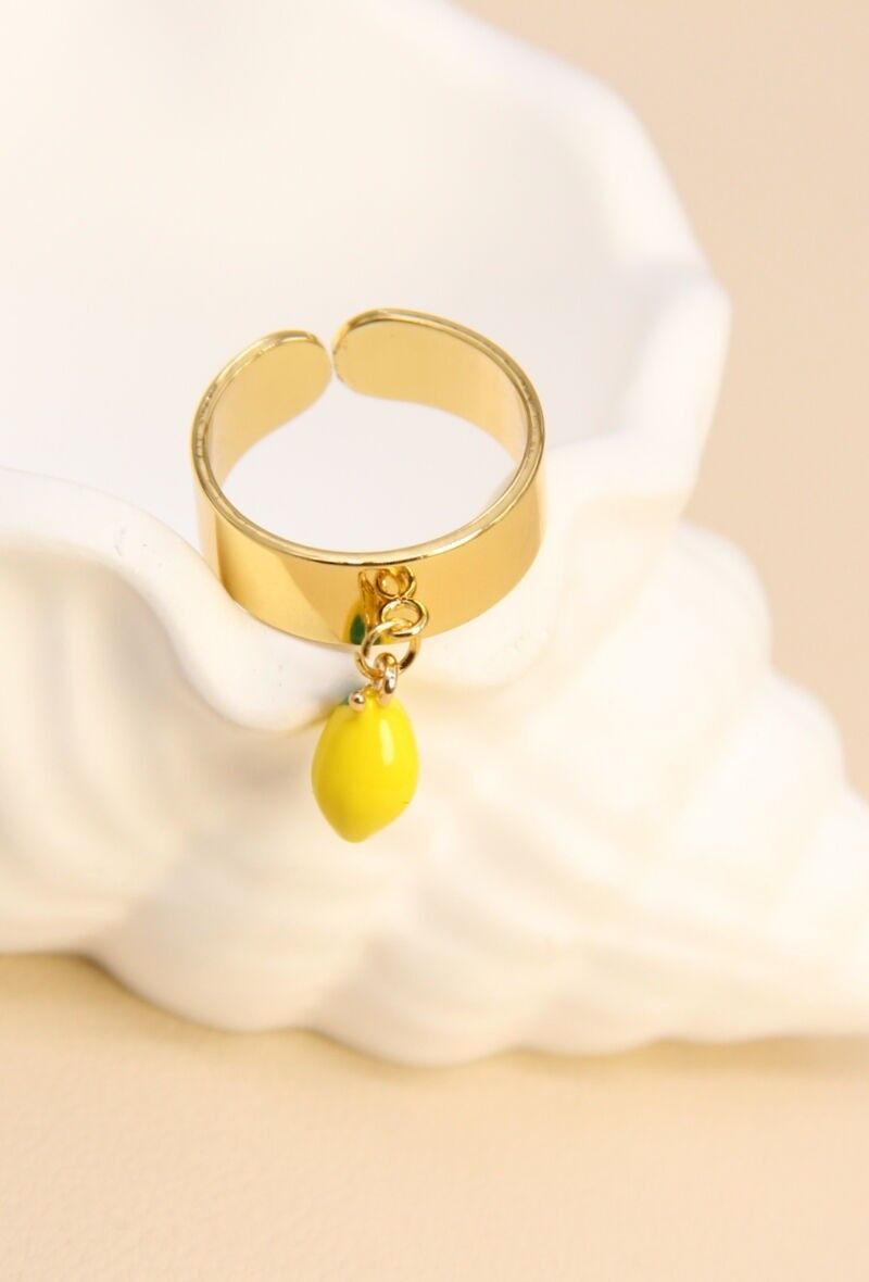 Verstellbarer Zitronen-Charm-Ring – Frische und Glanz aus Edelstahl