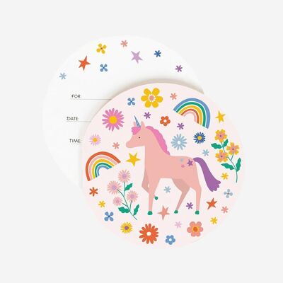 8 Cartons d'invitation : licorne féérique