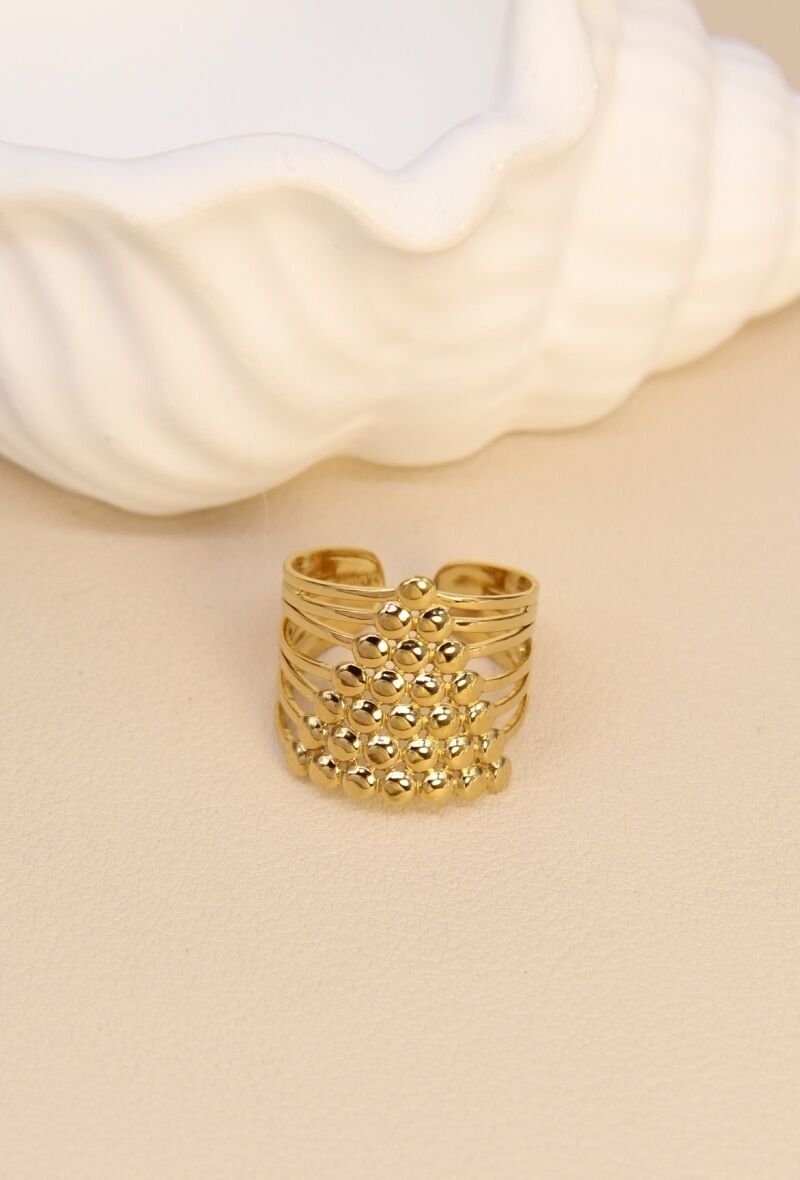 Bague multi-rangs à perles en acier inoxydable – Élégance structurée