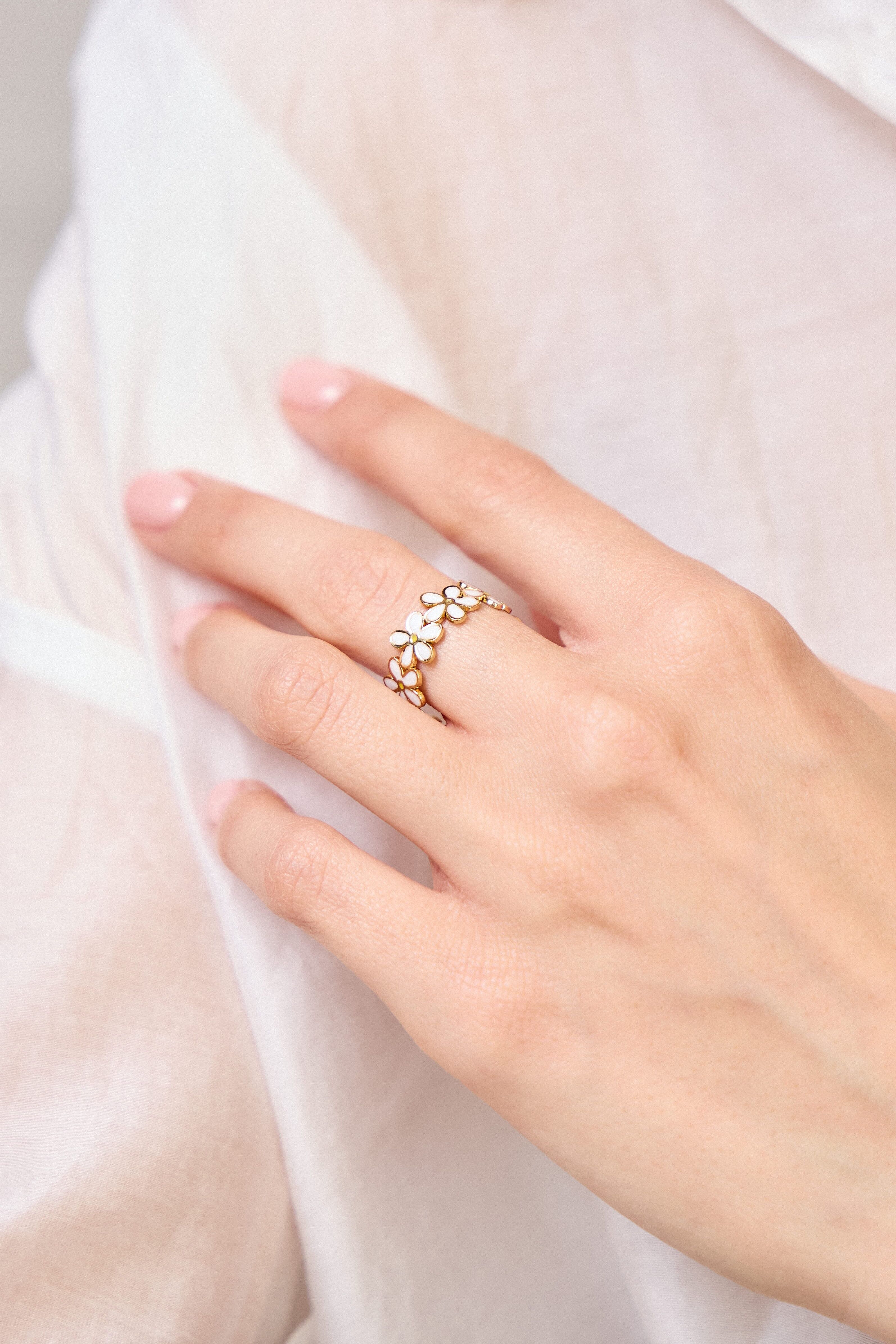Bague marguerites blanches en acier inoxydable – Esprit bohème chic