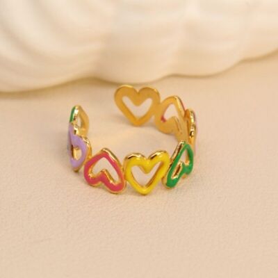 Anello in acciaio inossidabile multicolore a forma di cuore: stile divertente e piacevole
