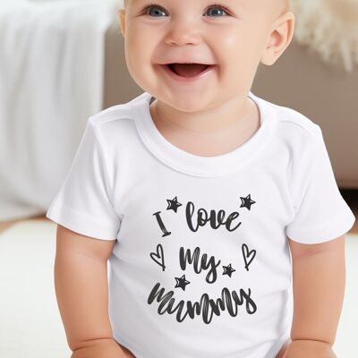 Canottiera per neonati in bianco e nero con scritta "I Love My Mummy", tutina, tutina da notte, bavaglino