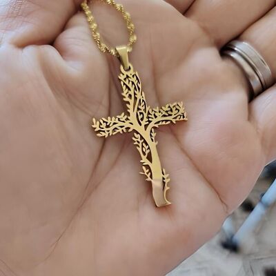 Tree of Life Stainless Steel Cross Necklace