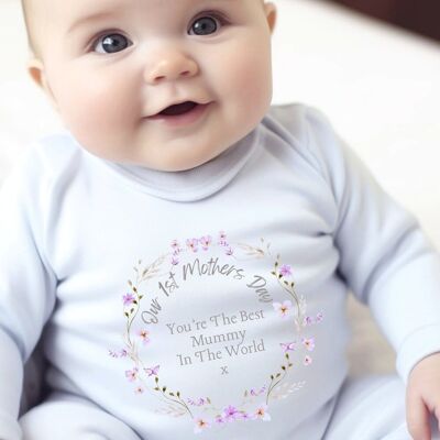 Notre 1er gilet bébé à jolies fleurs pour la fête des mères, grenouillère, barboteuse, combinaison, bavoir