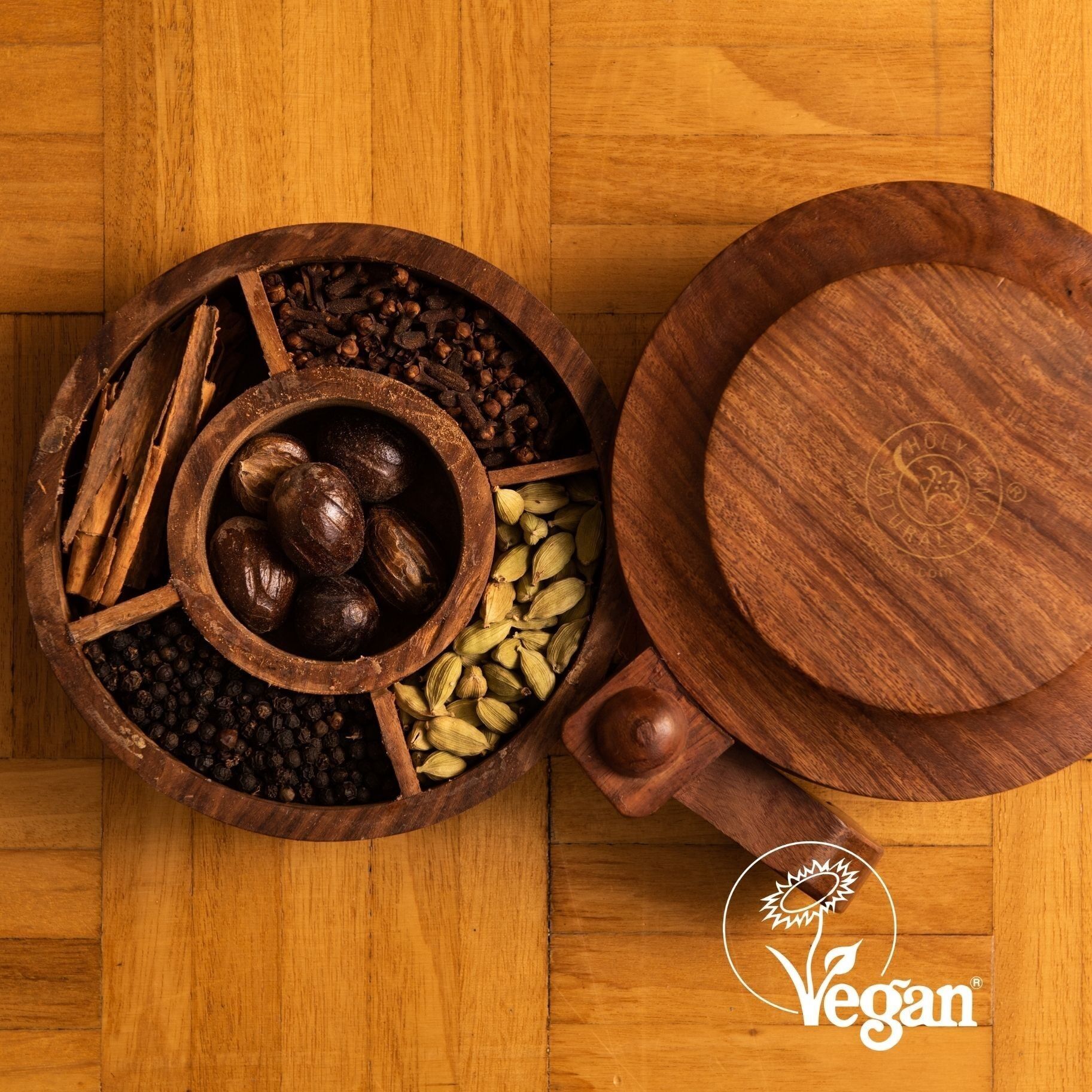 Coffret Epice Traditionnelle Indienne, Bois de Rose, Fait Main