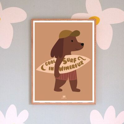 Affiche "Personnalisée" : "Cool surf" Chien (30 x 40 cm)