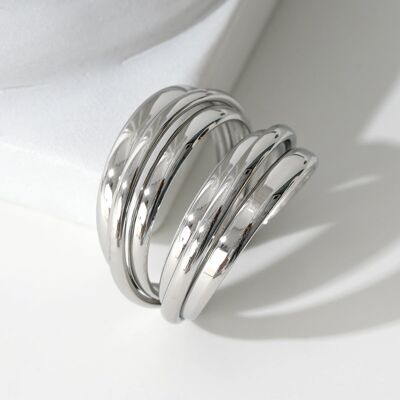 Open Silver Ring with Multi Shiny Ropes