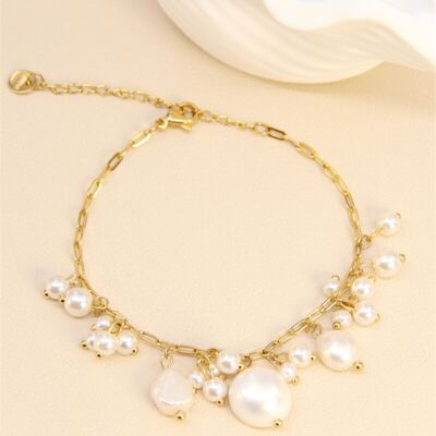 Bracelet orné de perles en acier inoxydable - Élégance perlée