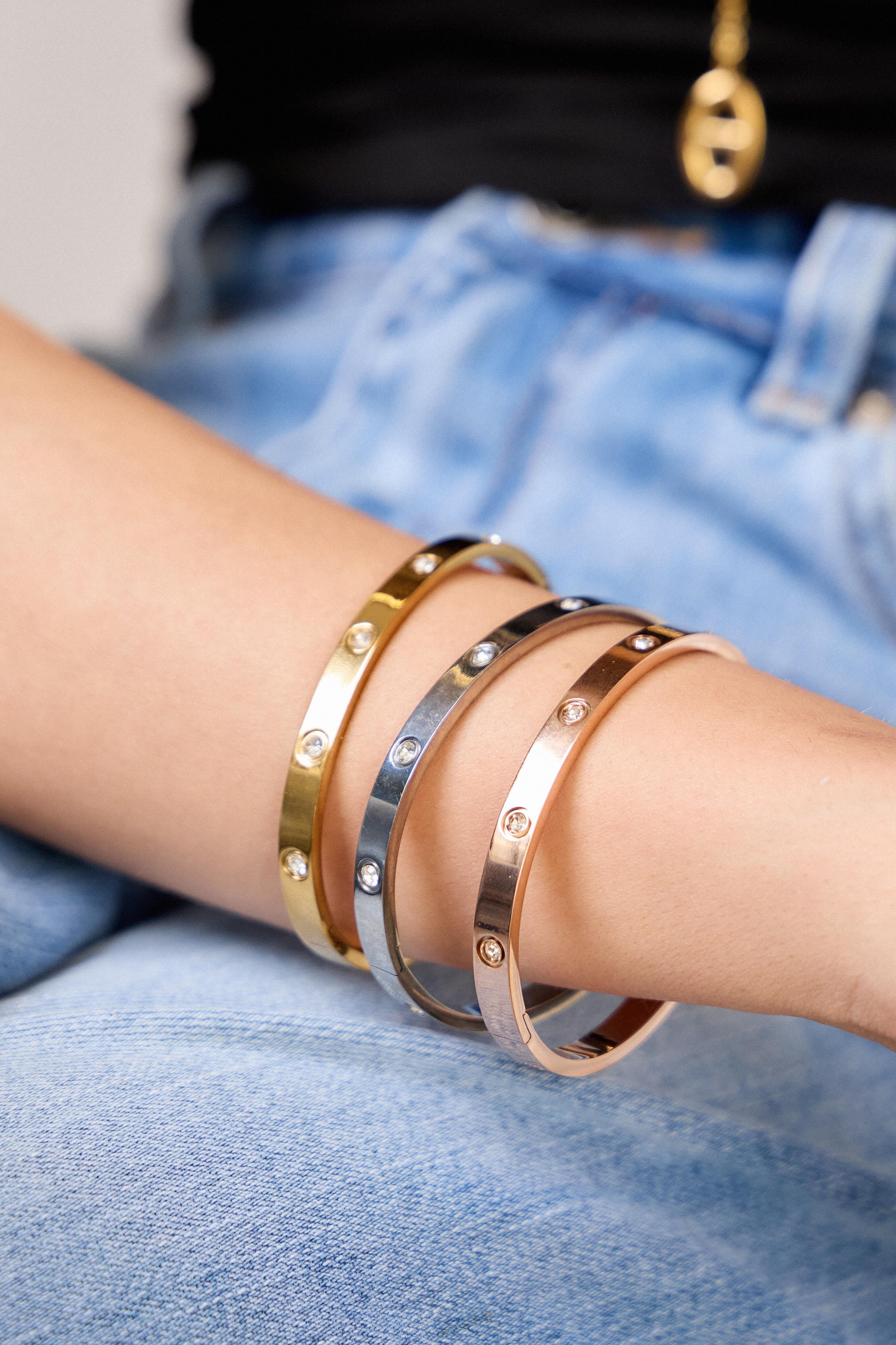 Bracelet Jonc Strass Éclatant en Acier Inoxydable