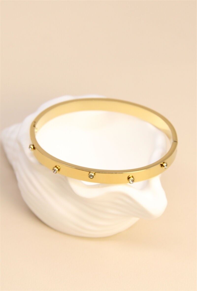 Bracelet Jonc Doré Orné de Strass en Acier Inoxydable – Éclat Glamour