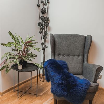 Peau de mouton véritable teinte en bleu, peau d'agneau, peau de mouton, jeté en laine douce, Schaffell Hygge (101-120 cm)