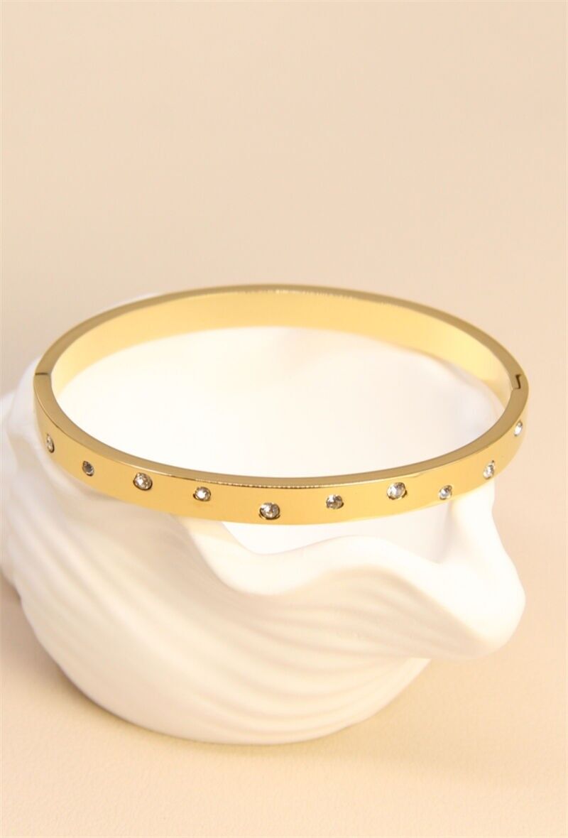 Bracelet Jonc Doré Orné de Strass en Acier Inoxydable – Éclat Glamour