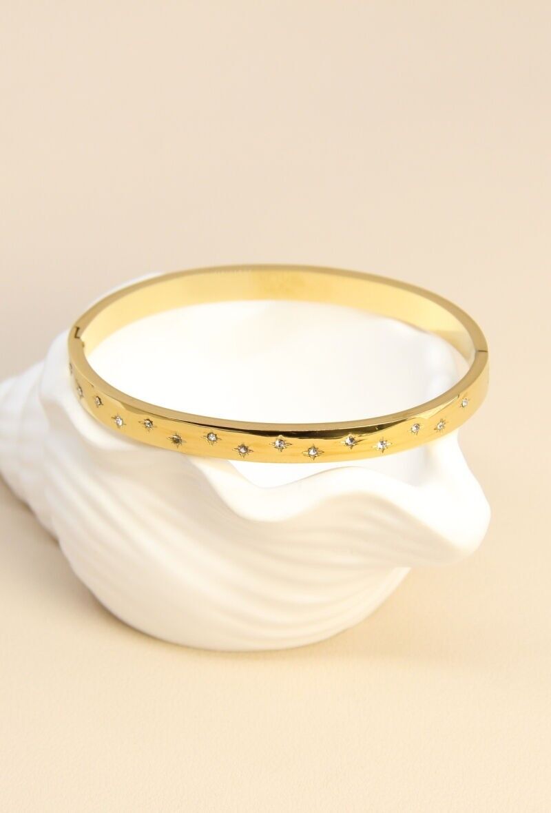 Armreif mit Stern-Strasssteinen aus Edelstahl – Glamouröses Funkeln