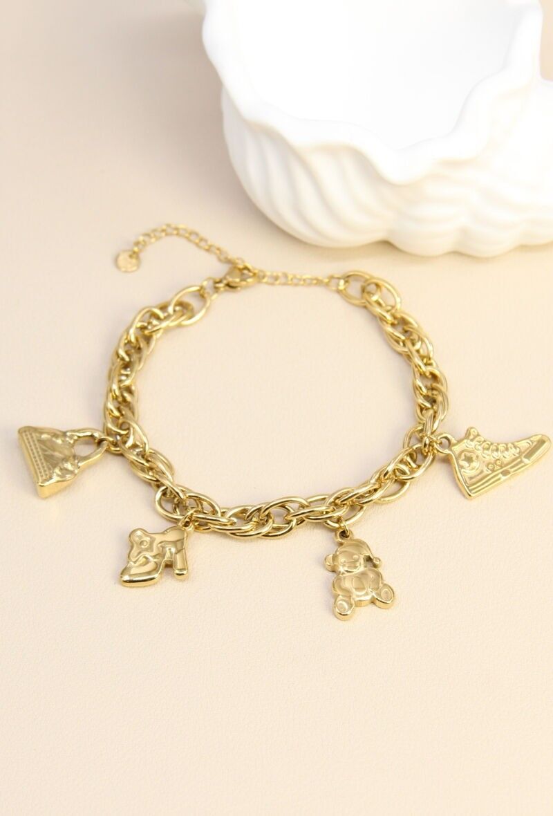 Bracelet Orné de Breloques en Acier Inoxydable – Charme Unique