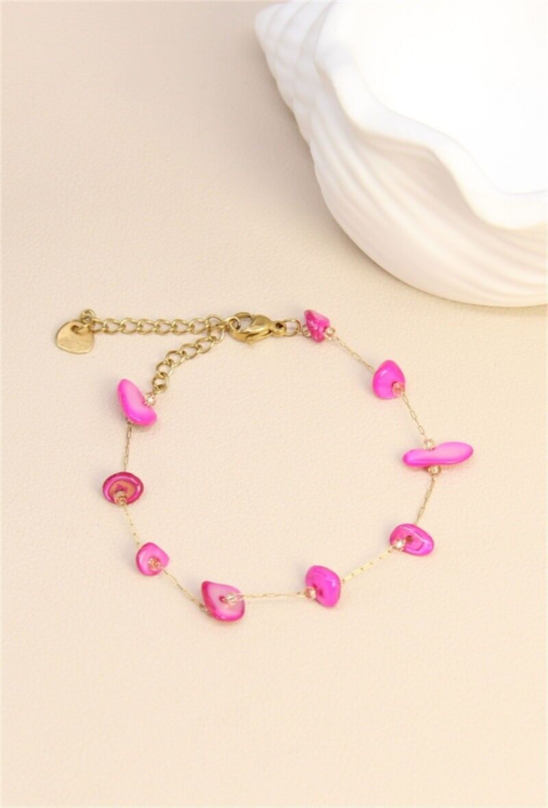 Bracelet Orné de Pierre Nacre en Acier Inoxydable – Charme Multicolore