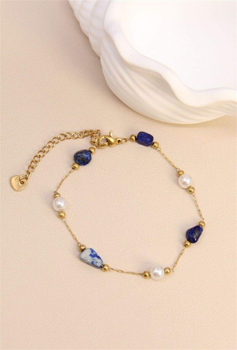 Bracelet Pierre & Perle – Élégance Naturelle en Acier Inoxydable