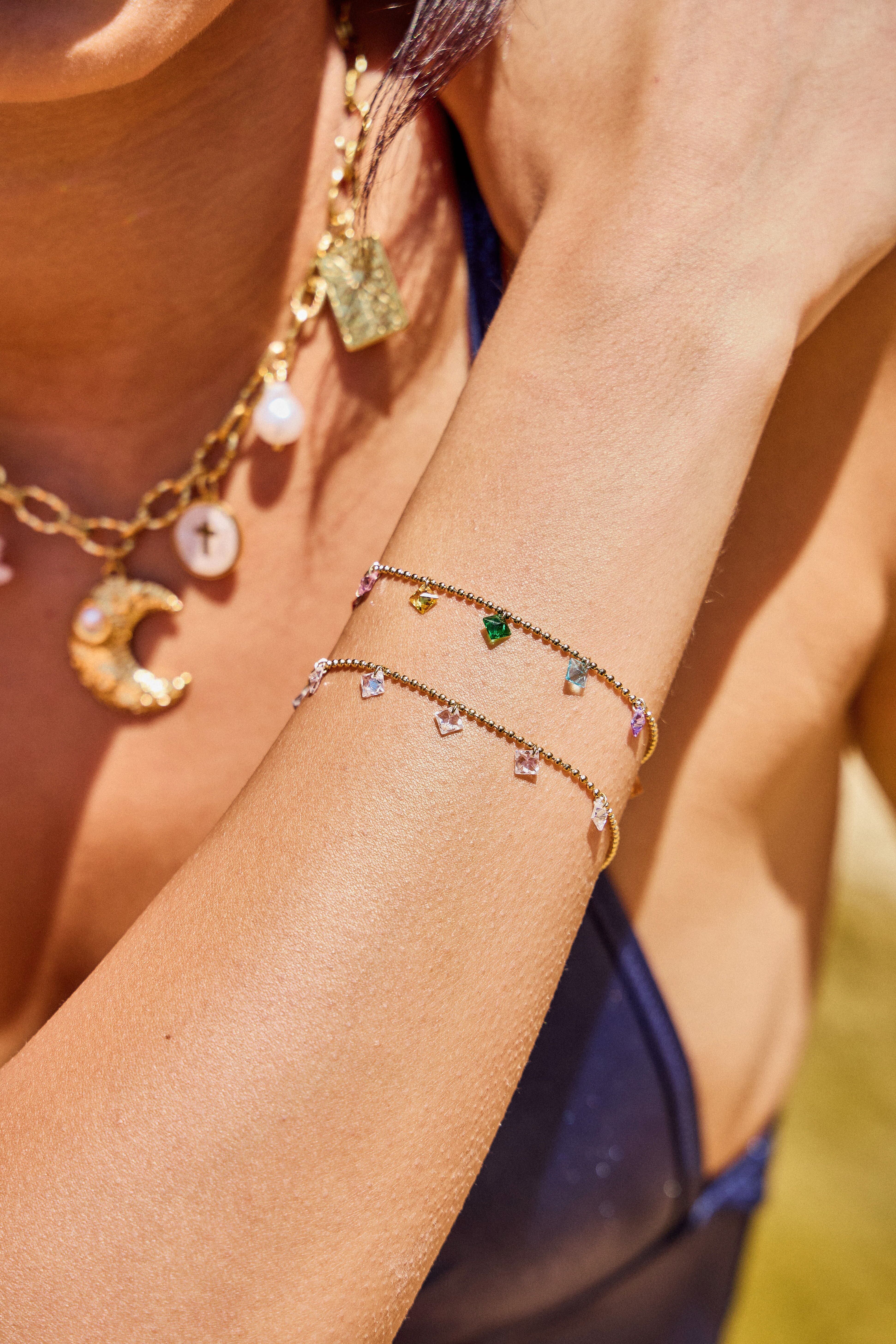 Bracelet pierres carrées – Acier inoxydable doré