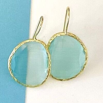Orecchini grandi in pietra cateye blu pastello