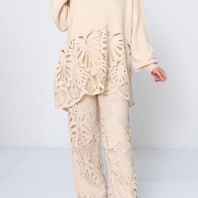 Openwork Knit Top & Pants Set – Bohemian and Trendy Look