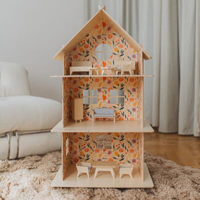 Grande maison de poupée en bois à trois étages, cadeau pour une fille, maison pour souris Maileg, cadeau d'anniversaire pour tout-petit, kit de maison de poupée