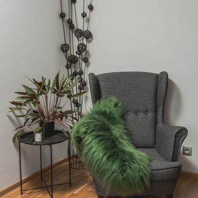 Tapis en peau de mouton islandais véritable teintée en vert, peau d'agneau, laine douce, Schaffell Hygge (101-120 cm)