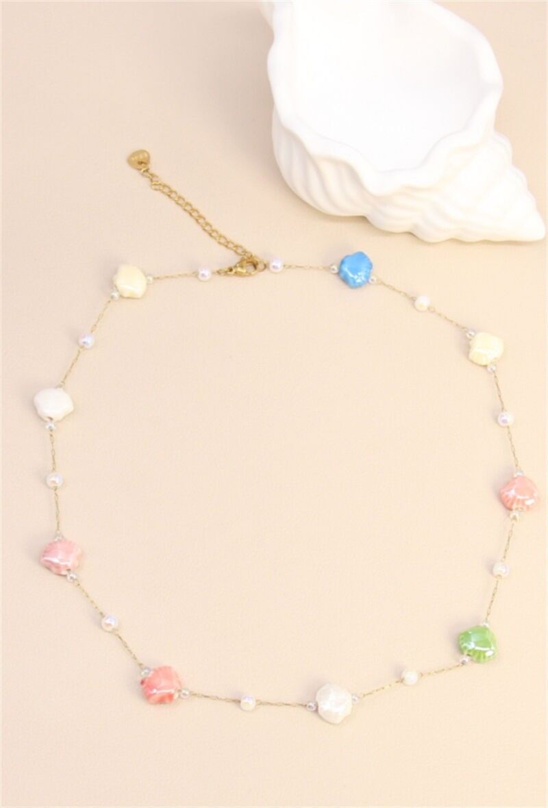 Collier Irisé Bohème en acier inoxydable et céramique