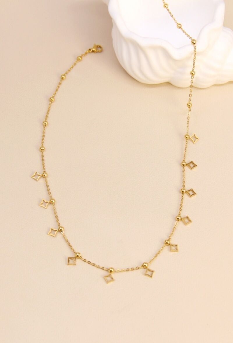 Collier acier inoxydable – pampilles losanges ajourés ultra-féminin