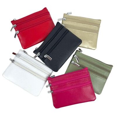 Portefeuille en cuir avec 3 poches zippées en solde