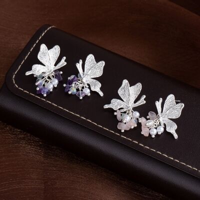 Boucles d'oreilles pendantes papillon en argent