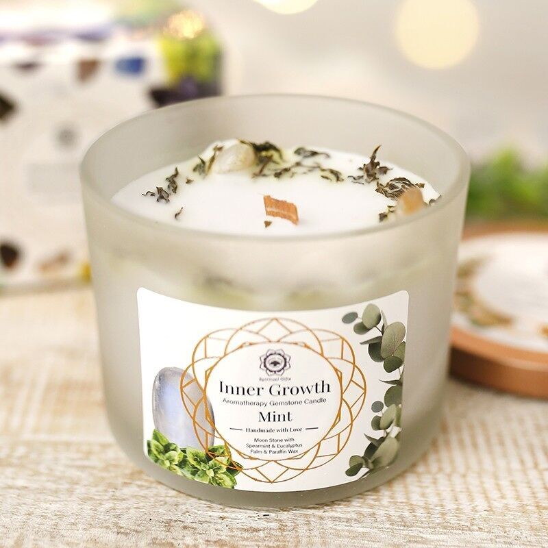 Crescita Interiore - Candela in pietra semipreziosa alla menta