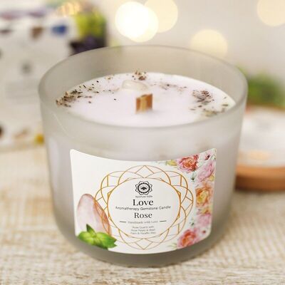 Amour - Bougie pierres semi-précieuses roses