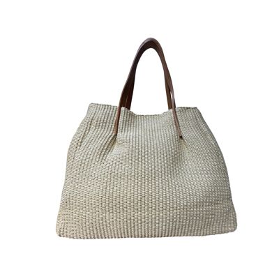 SAC A MAIN RAPHIA GARNI CUIR LARGE