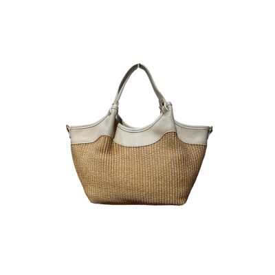 BOLSO DE MANO MEDIANO OLGA DE RAFIA CON BORDE DE CUERO