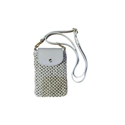 BOLSO GRANDE PARA TELÉFONO DE RAFIA CON ADORNO DE CUERO