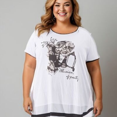 T-shirt blanc et noir grande taille avec motif (A602)