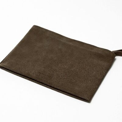 M Suede Zipped Leather Pouch