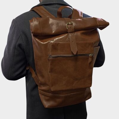 Sac à dos en cuir marron foncé Roberto