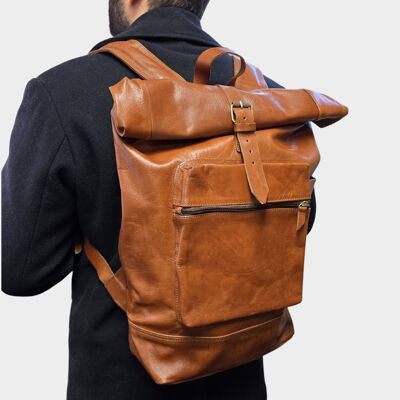 Mochila grande de piel marrón claro Roberto