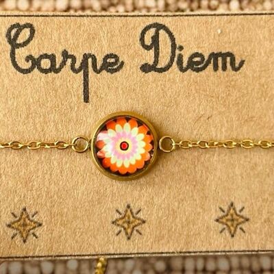 Bracelet fleur orange et noir, finition dorée ou argentée