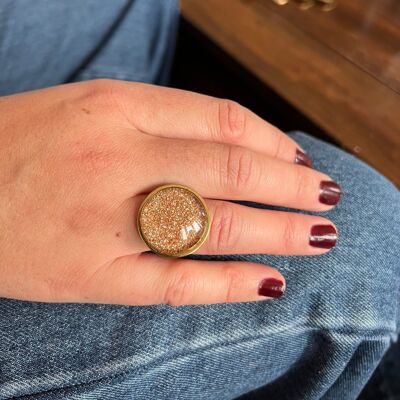 Gold glitter ring with gold or silver finish