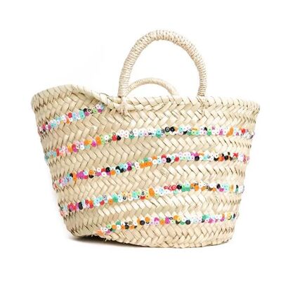 Mini cestino con paillettes multicolor – Borsa tote in palma realizzata a mano