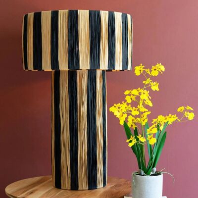 Lámpara de mesa de rafia natural y negra – 31.5" de alto | Estilo costero moderno