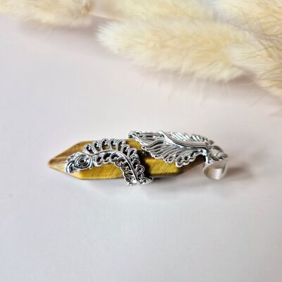 Gemstone Tiger Eye Necklace Pendant with Ornate Holder – 4.5cm