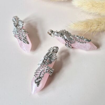Gemstone Rose Quartz Gemstone Pendant with Ornate Holder – 4.5 cm