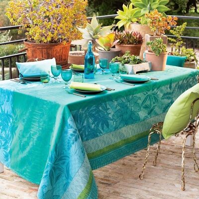 Nappe Enduite Mille Alocasias Atoll 100% Coton 150 x 150 cm