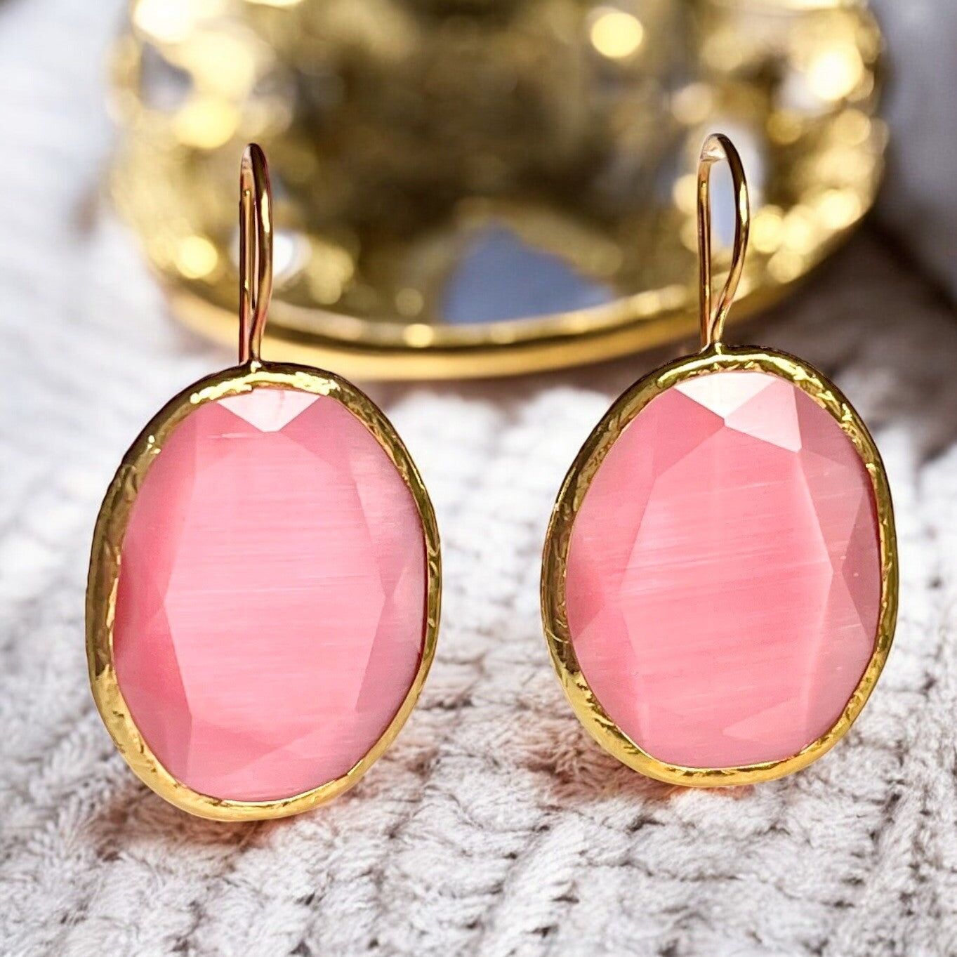 Orecchini "HAWAI" in pietra naturale Agata rosa dorata con oro fino