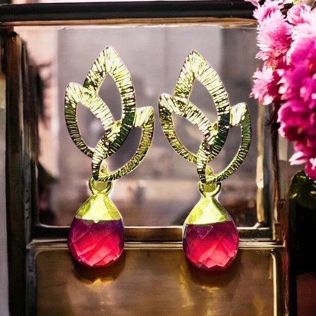 Boucles d’oreilles "VICTORIA" dorées or fin de Tourmaline rose